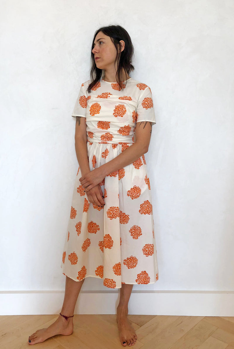 cream and rust dress Creamy Floral Lattice Dress | Embroidered Rust Trim & Ruffled Collar