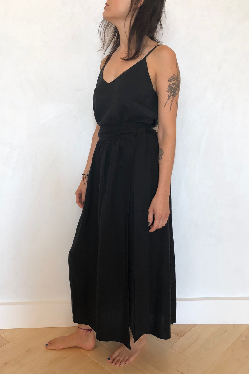 Georgia Wrap Skirt Black Silk Linen