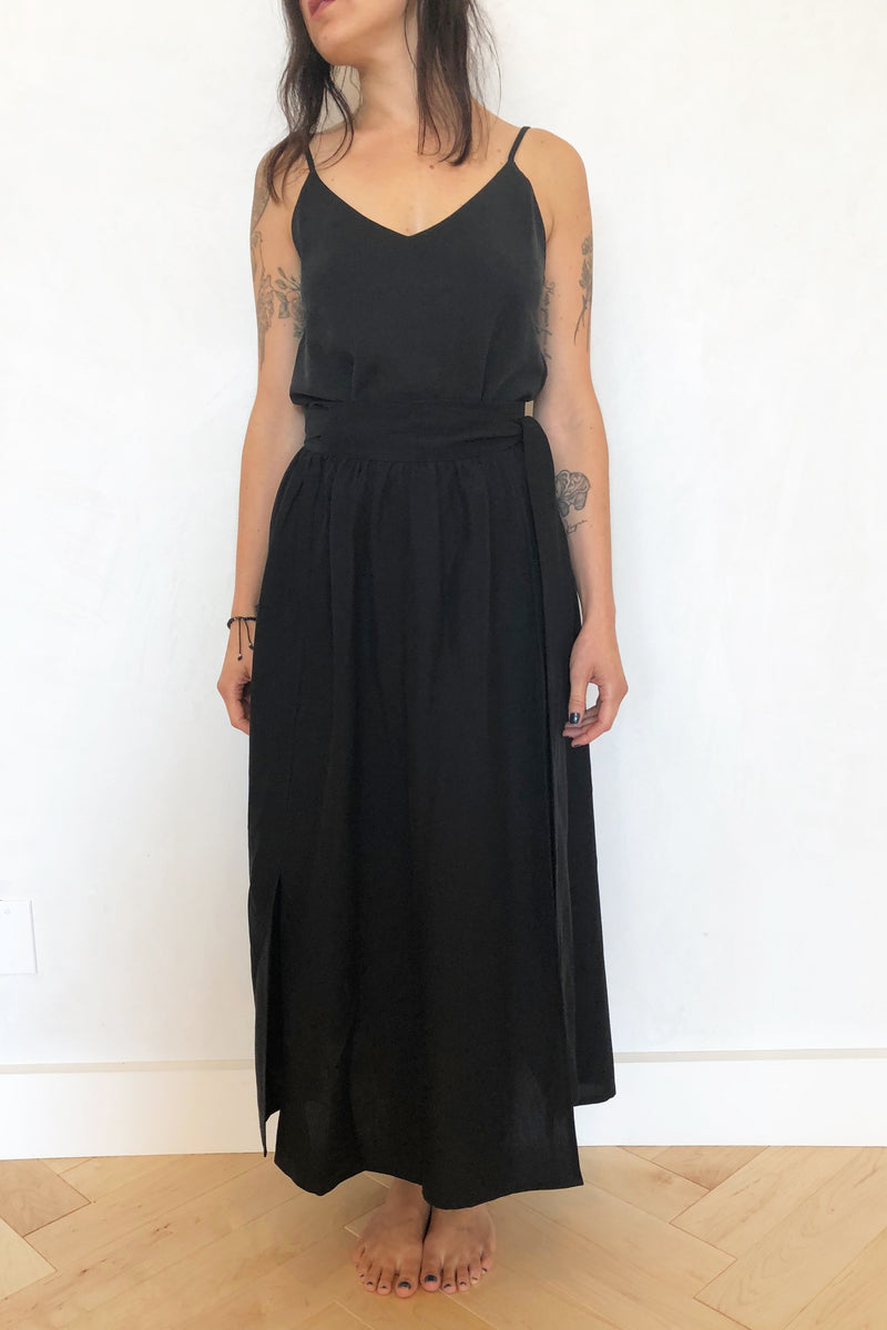 Georgia Wrap Skirt Black Silk Linen