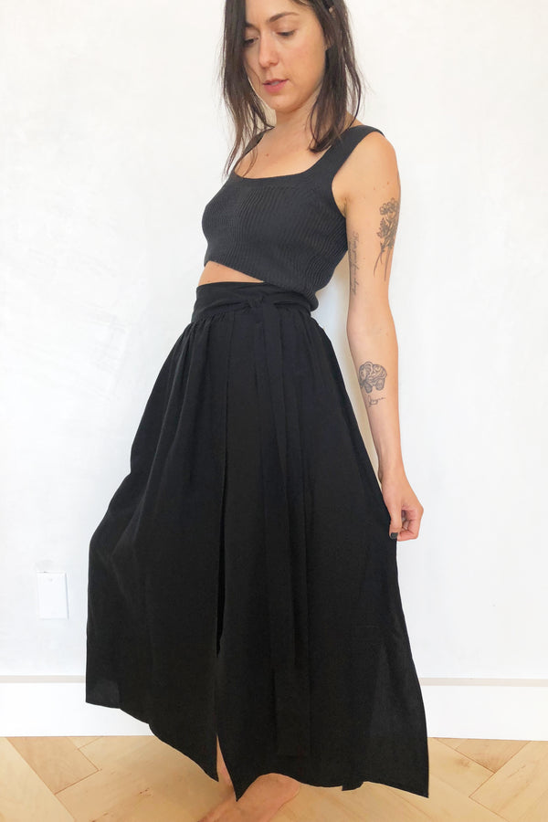 Georgia Wrap Skirt Black Silk Linen