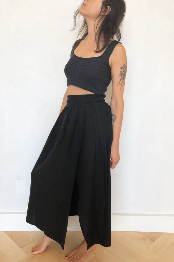 Georgia Wrap Skirt Black Silk Linen