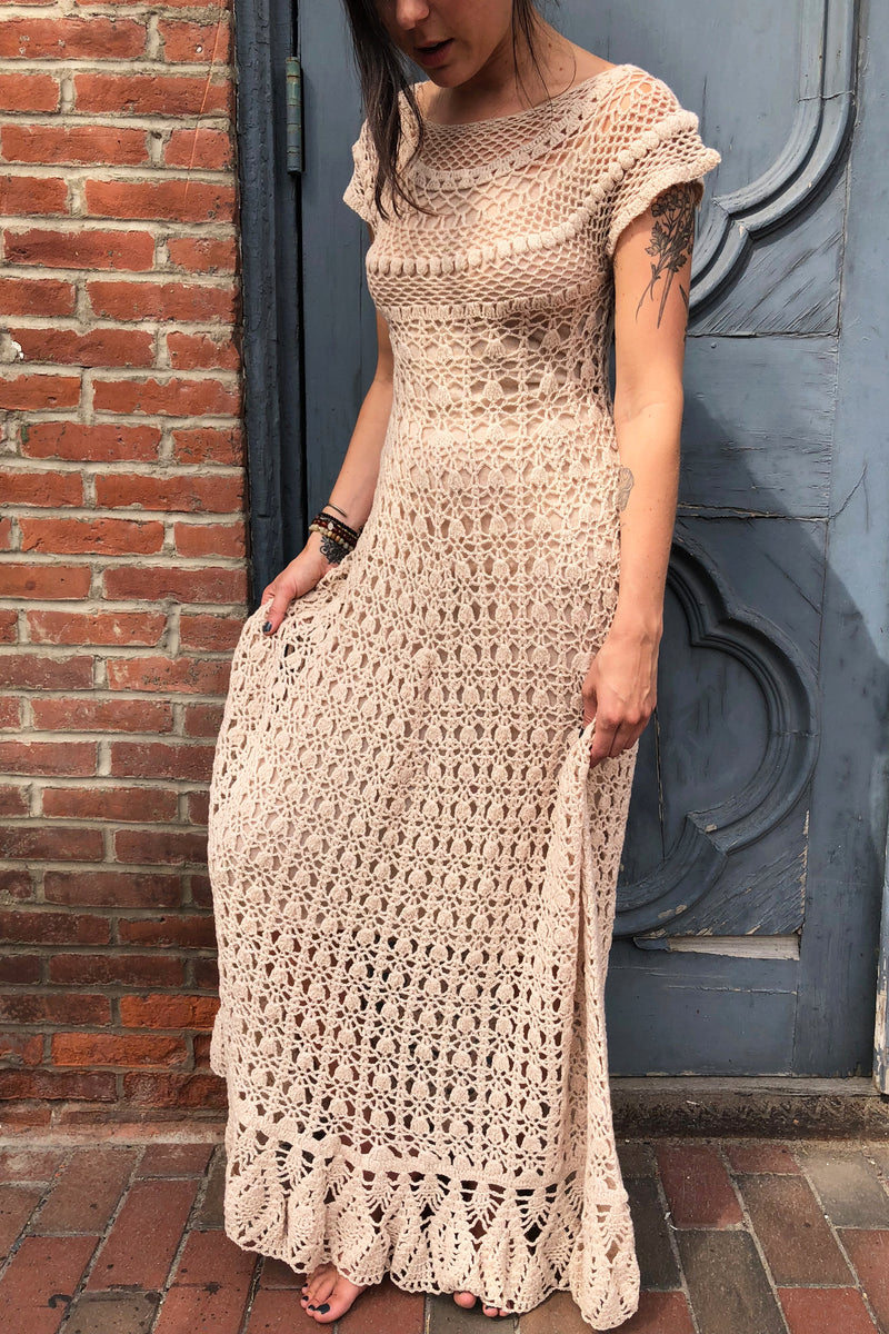 Cashmere Crochet Dress with Slip Sand Pink Rhoan Cashmere Crochet Dress with Slip Sand Pink Rhoan