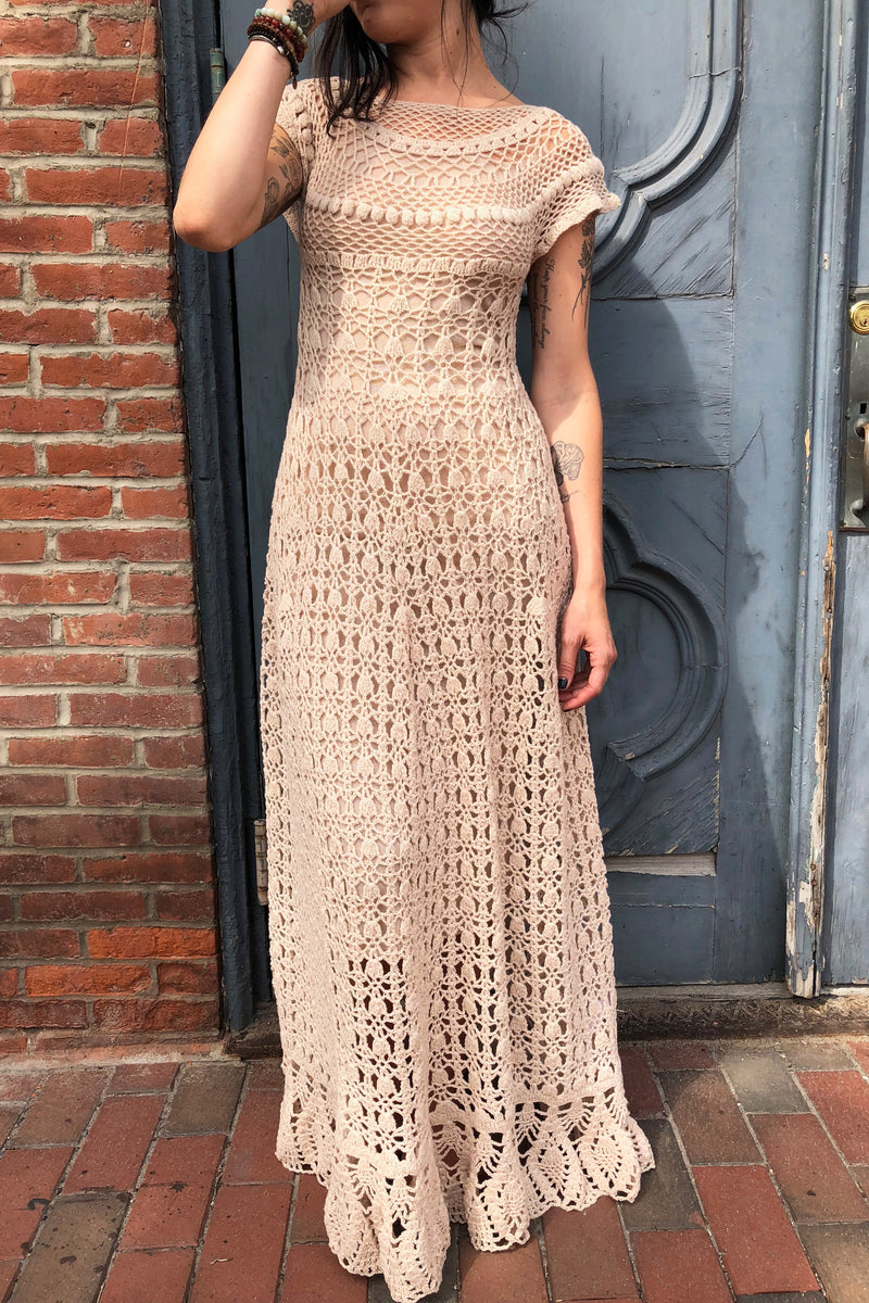 Cashmere Crochet Dress with Slip Sand Pink