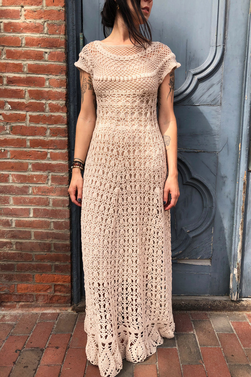 Cashmere Crochet Dress with Slip Sand Pink