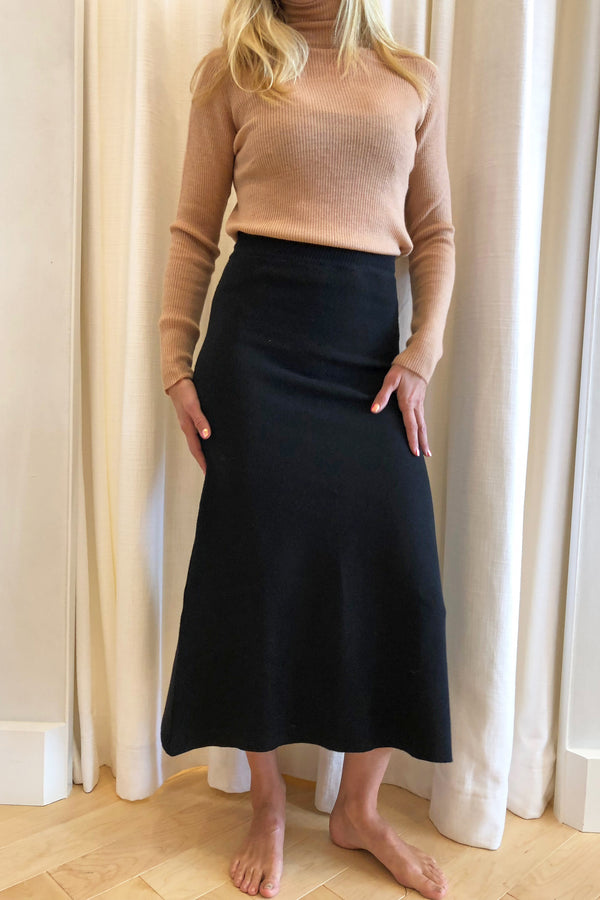 Cashmere Milano Stitch Long Skirt Black