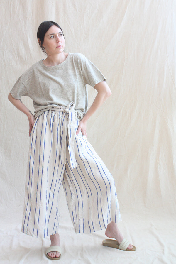 Linen Stripes Pants Natural and Blue