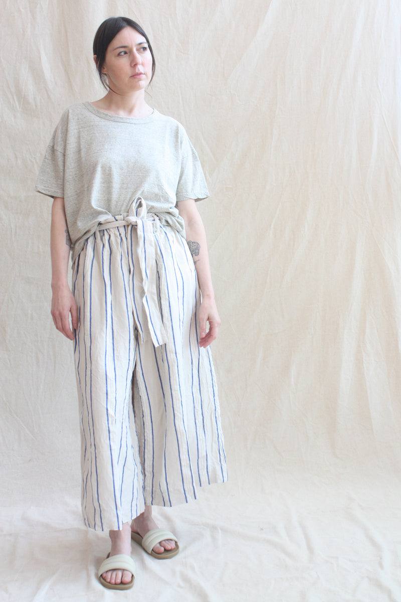 Linen Stripes Pants Natural and Blue