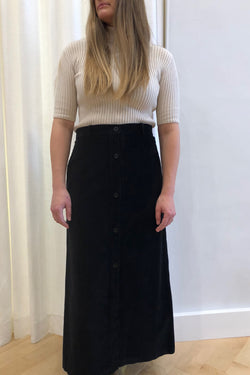 Corduroy Button Skirt Black