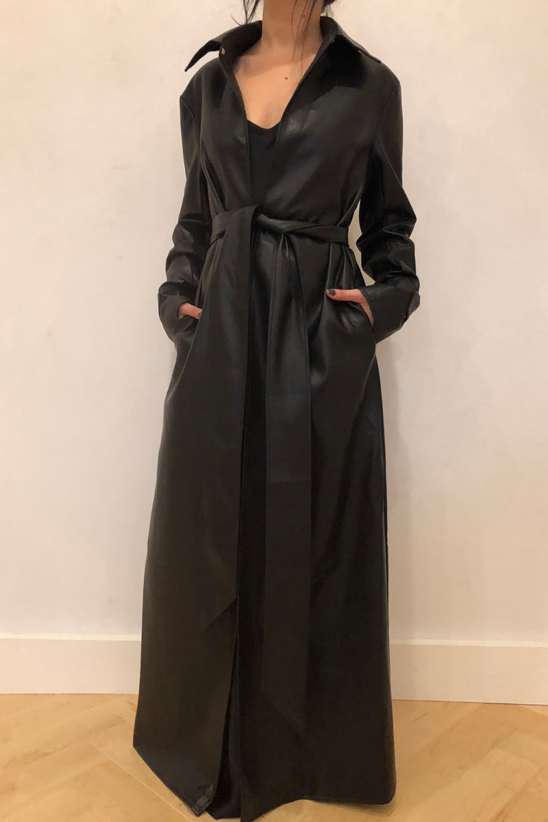 Valentina Trench Black Faux Leather