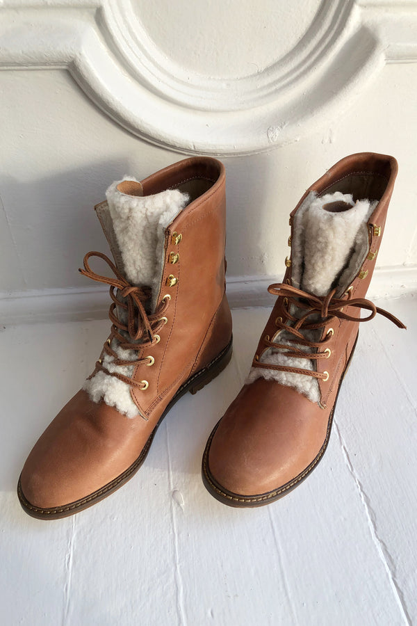 Unity Boot Cognac Leather and Shearling