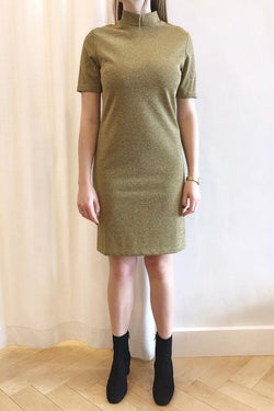 S/S Mock Midi Dress Gold Lurex