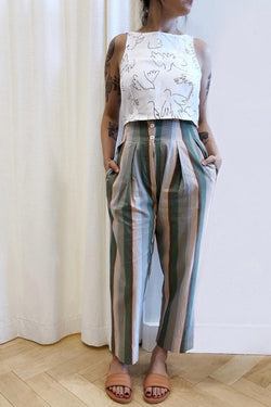 Everyday Pleated Pants Earth Stripes