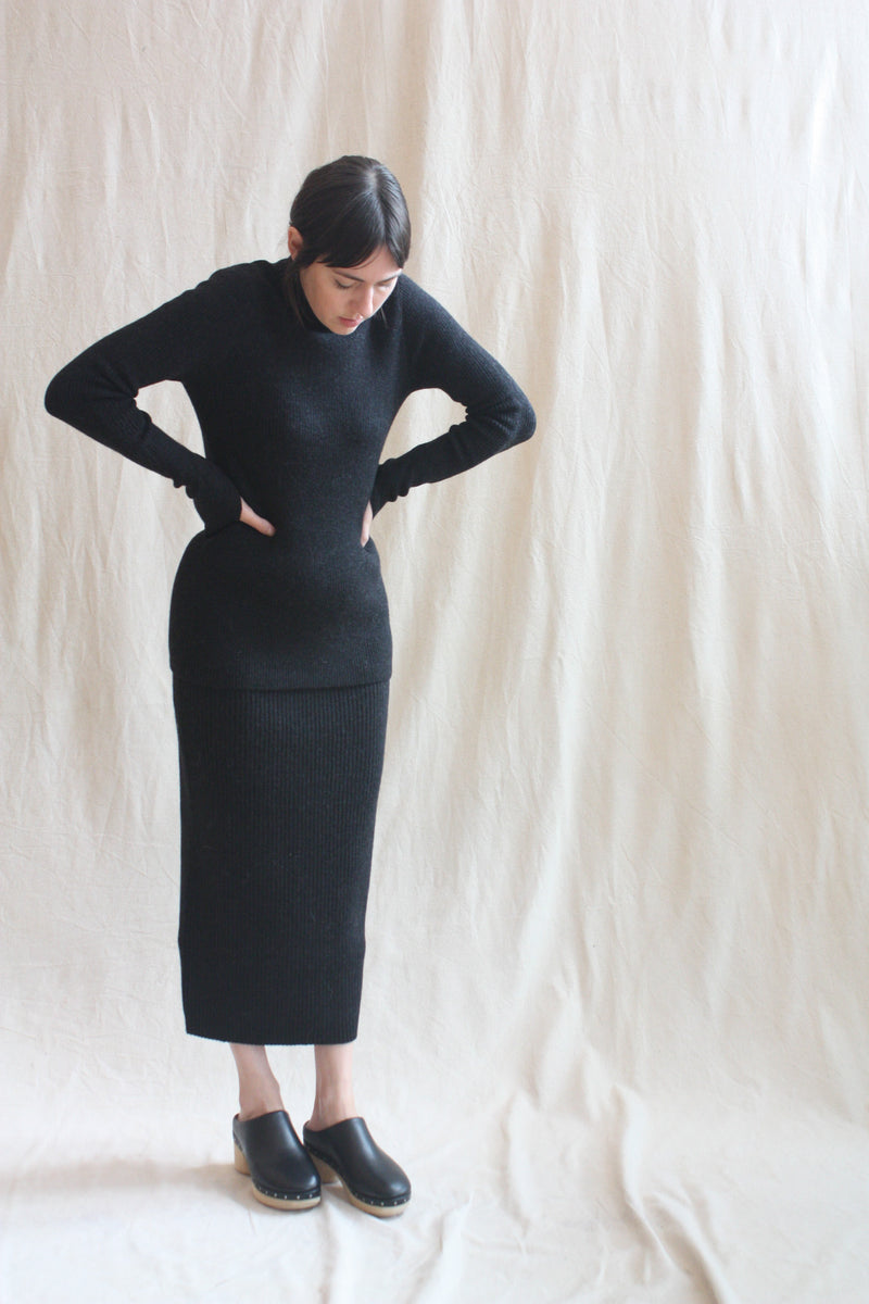 Rib Tube Skirt Black Melange