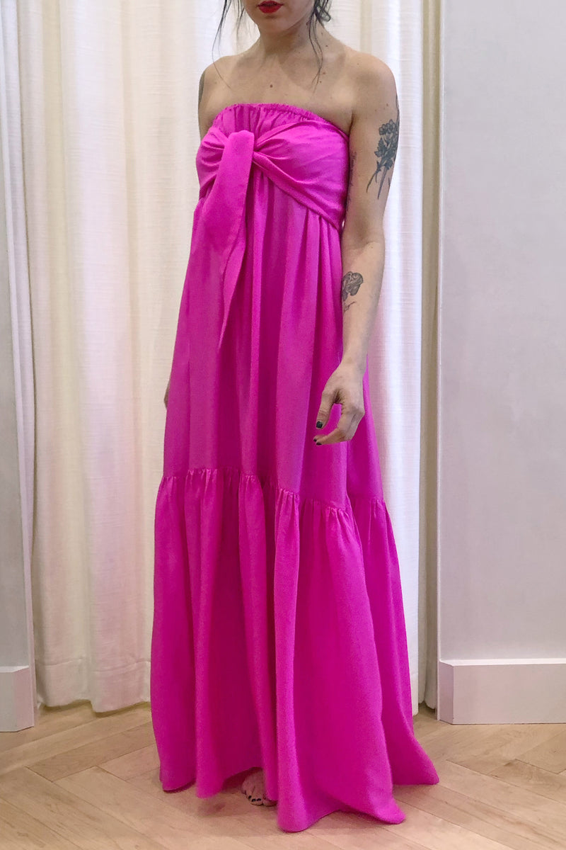 Kyoto Tie Strapless Dress Fuschia