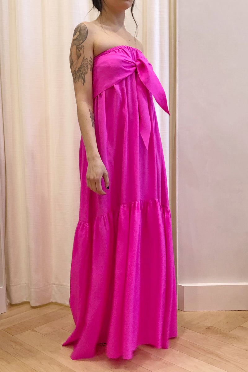 Kyoto Tie Strapless Dress Fuschia