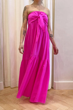 Kyoto Tie Strapless Dress Fuschia