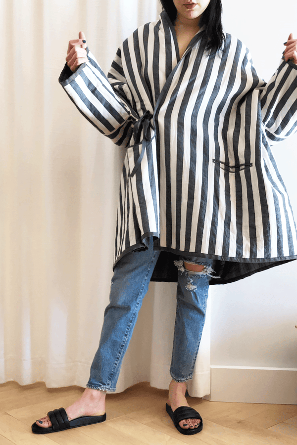 Kira Quilted Kimono Jacket Black/White Stripe