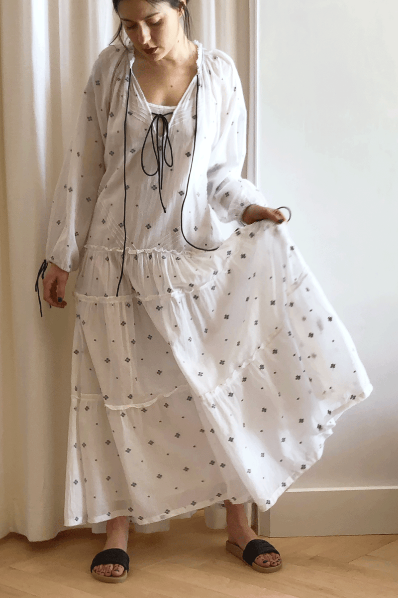 Fay Pintuck Dress Black/Ivory Dot