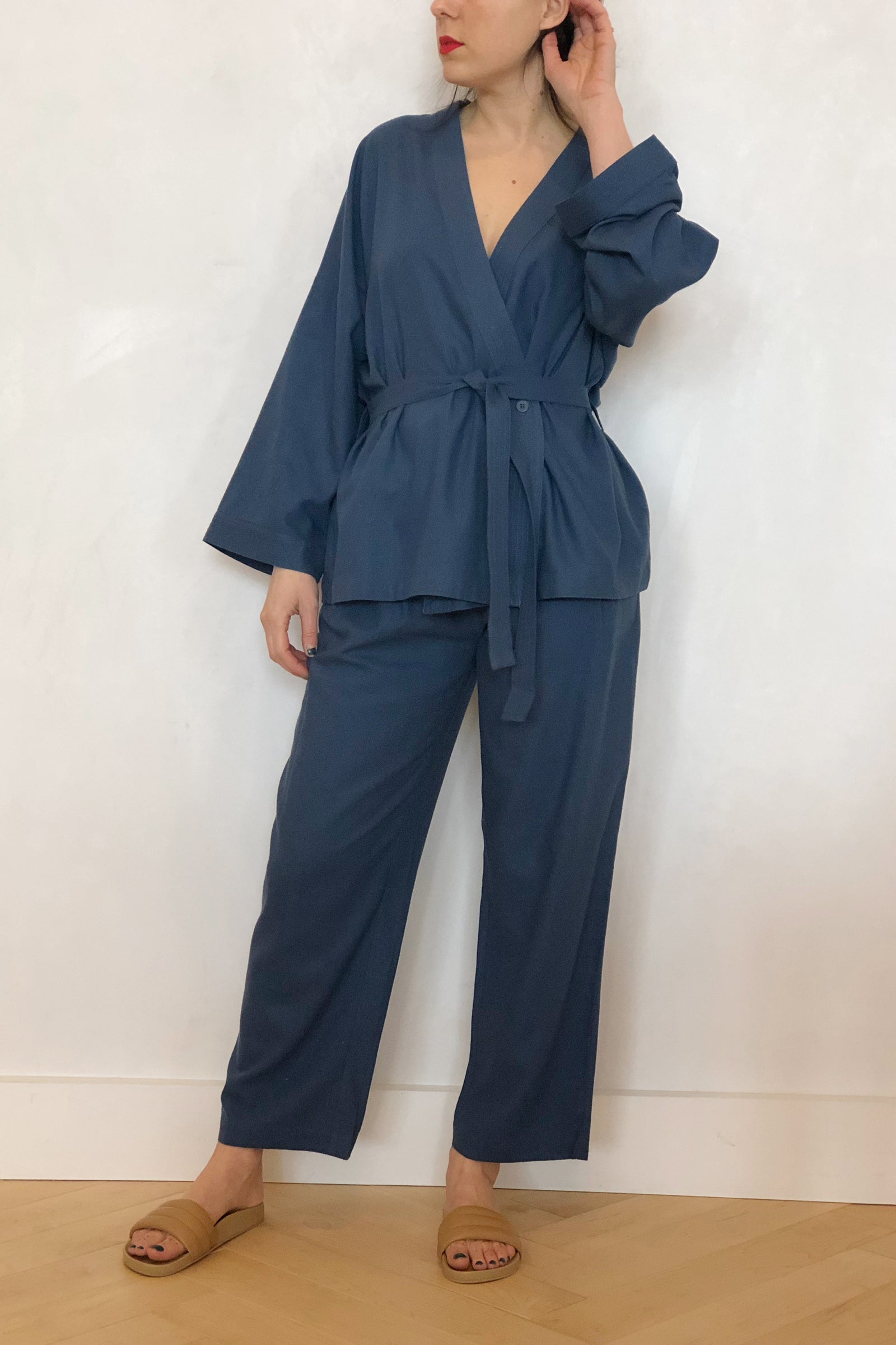 Cherry Raw Silk Kimono Denim Blue – Rhoan