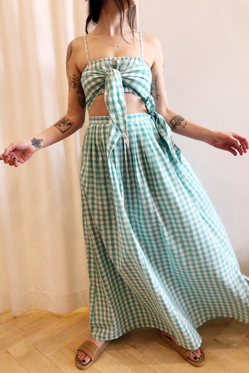 Devika Button Maxi Skirt Mint White Check