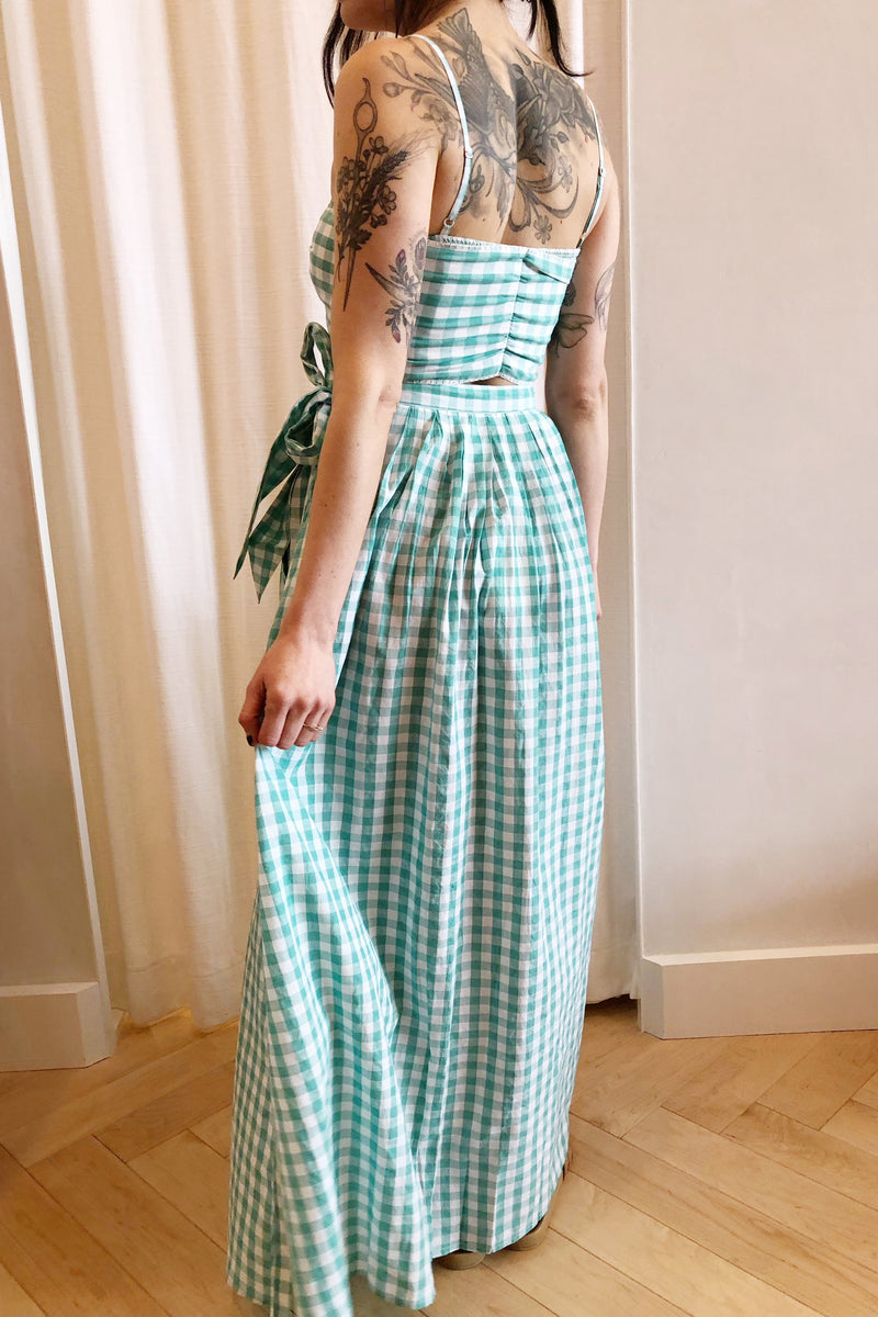 Devika Button Maxi Skirt Mint White Check