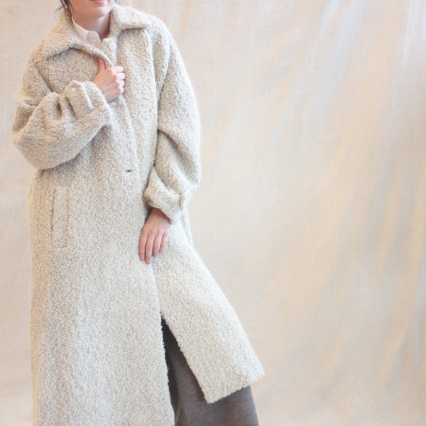◇KHAKIPOINT◇ Boucle Hooded Baraclava ivory Carver Boucle Coat - Ivory | MESHKI US