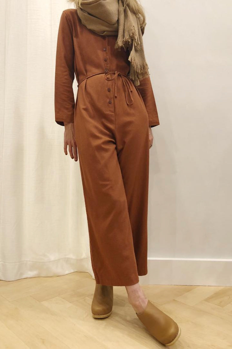 Long Sleeve Cypress Playsuit Silk Noil Sienna