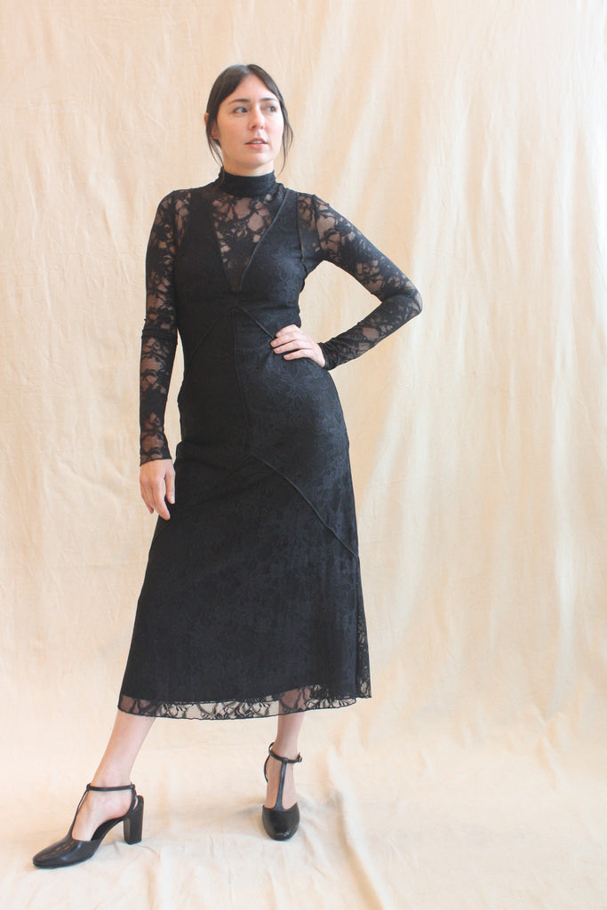 black half lace dress Black Lace Half Sleeves High low Prom Dresses Evening Dress With Straps, MP254