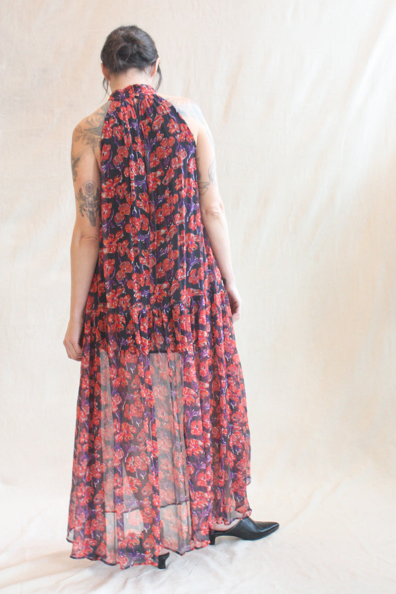 Indiana Maxi Dress Chiffon Watercolor Print Onyx
