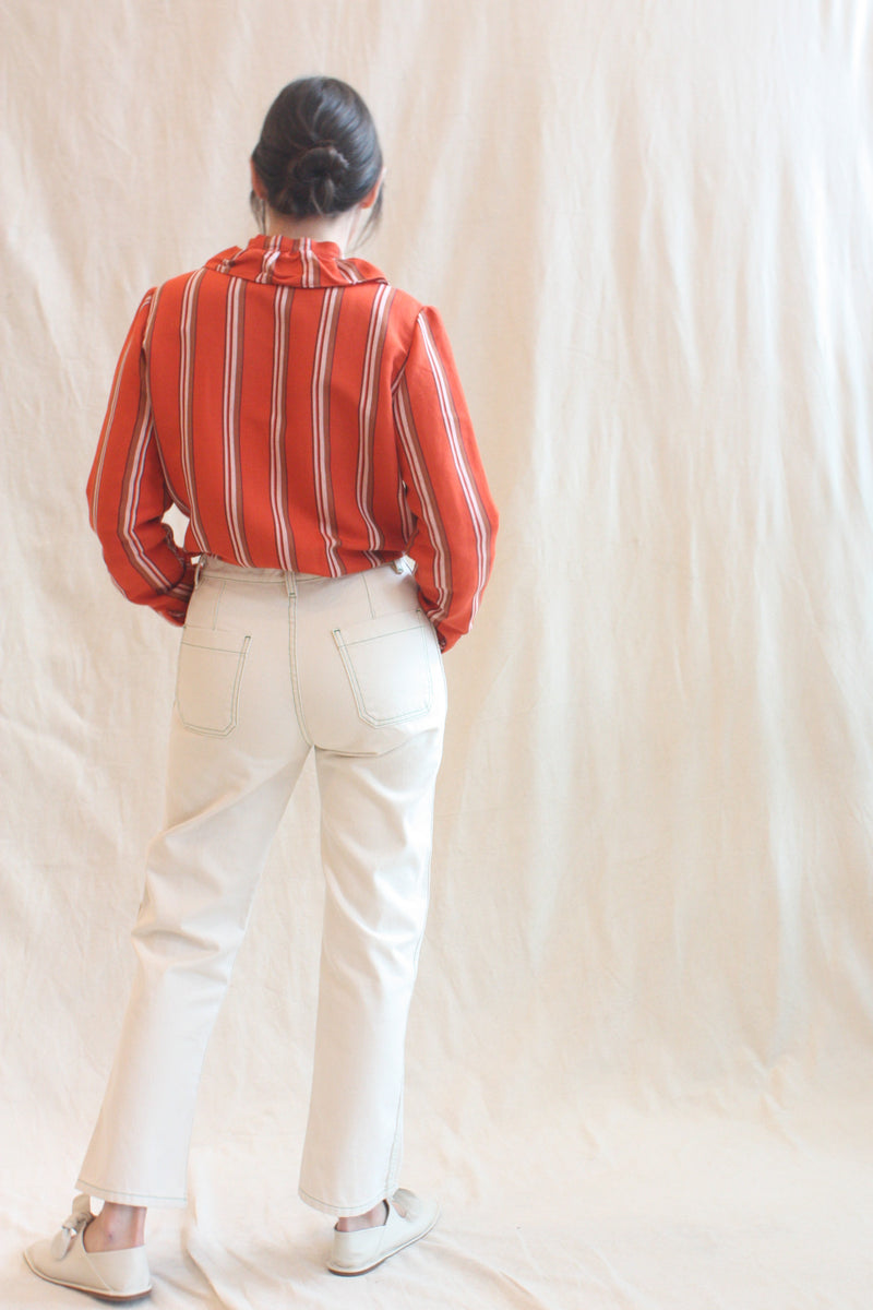Cropped Hank Jean Natural Canvas with Green Stitching