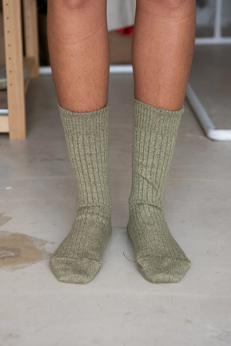 Rib Overankle Socks Tru Green and Su Tan