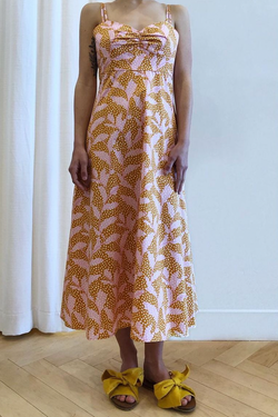 Bali Sun Dress Apricot and Pink Dotted Leaves