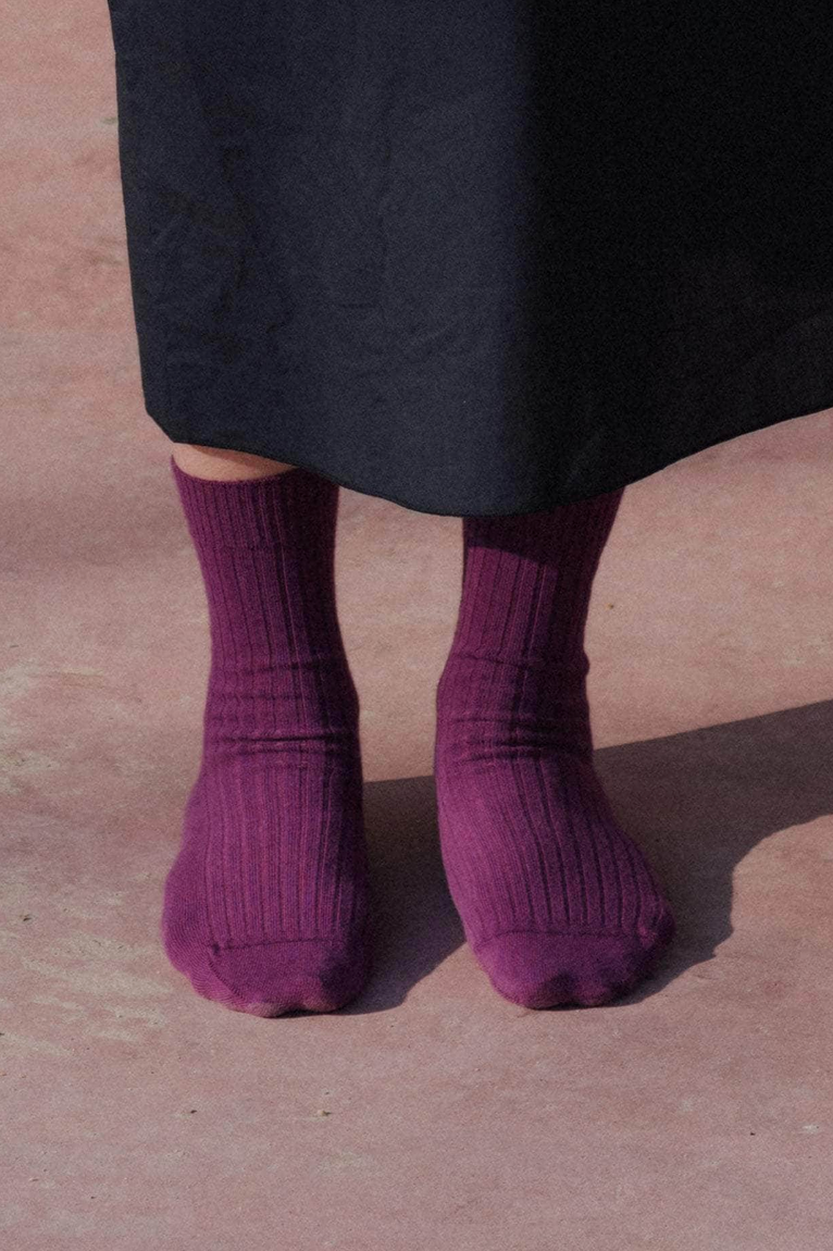 Rib Overankle Socks Gesso Purple