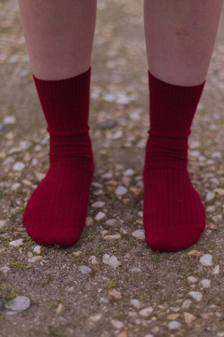 Rib Overankle Socks Pair Red