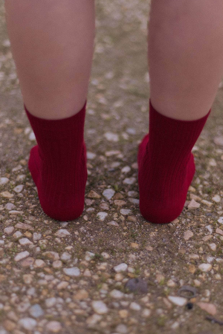 Rib Overankle Socks Pair Red