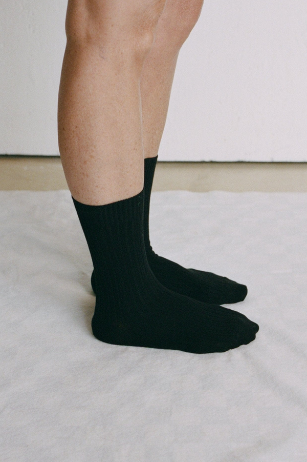 Rib Overankle Socks Black