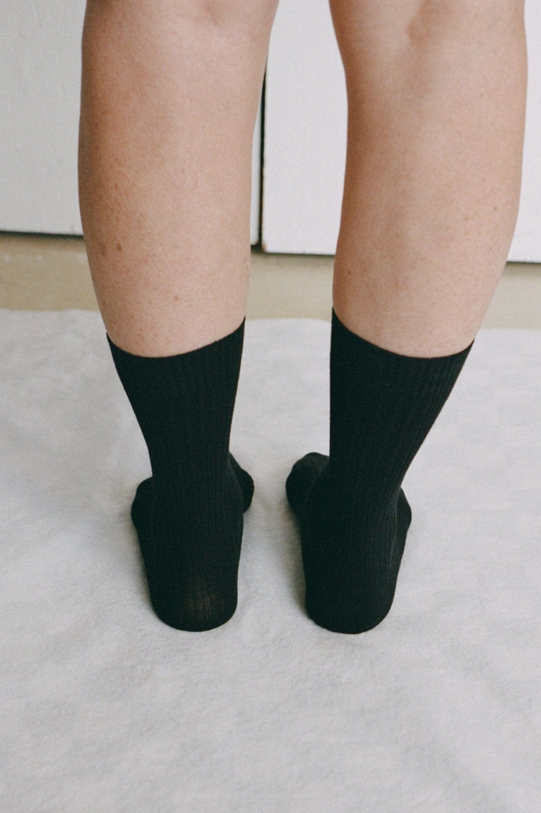 Rib Overankle Socks Black