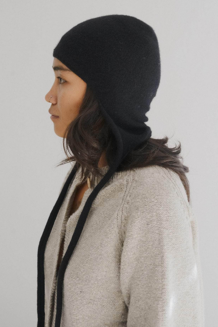 Tier Hooded Wrap Recycled Cashmere Black