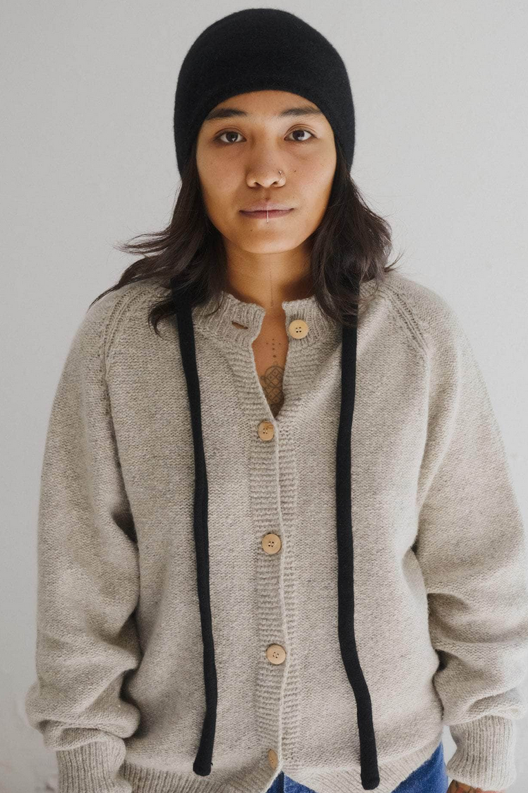 Tier Hooded Wrap Recycled Cashmere Black