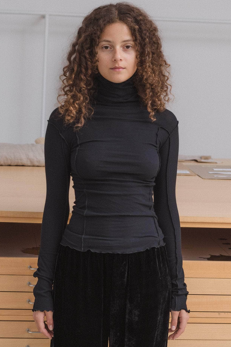 Omato Turtleneck Organic Cotton Rib Black
