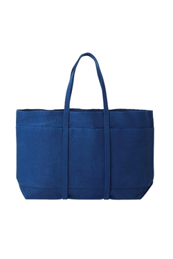 Washed Canvas 6 Pocket Tote Large Blue