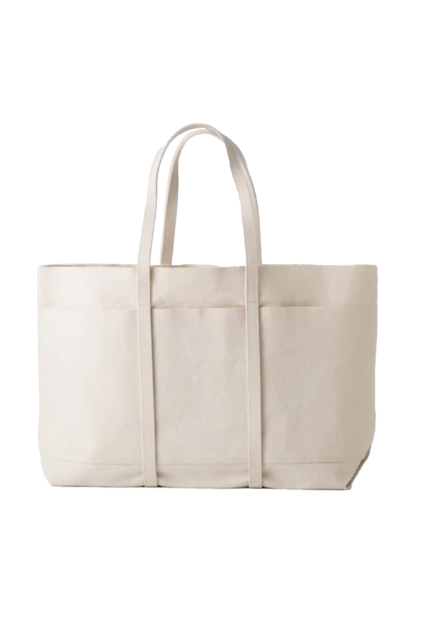 Washed Canvas 6 Pocket Tote Large White