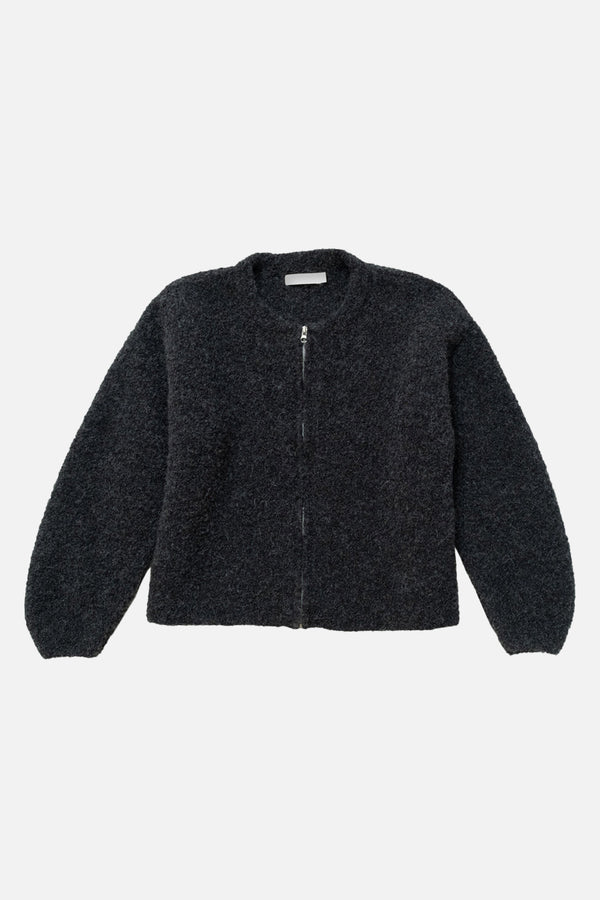 Boucle Zip Cardigan Charcoal