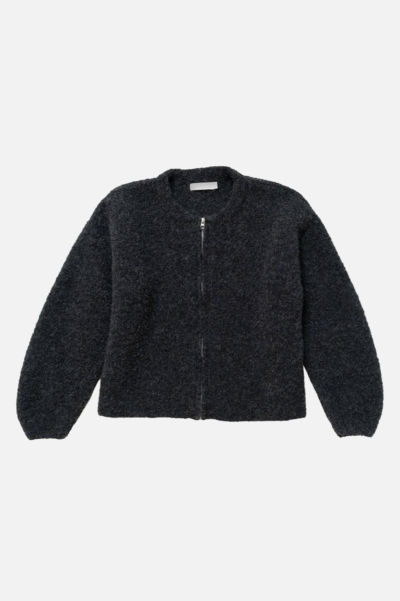 Boucle Zip Cardigan Charcoal
