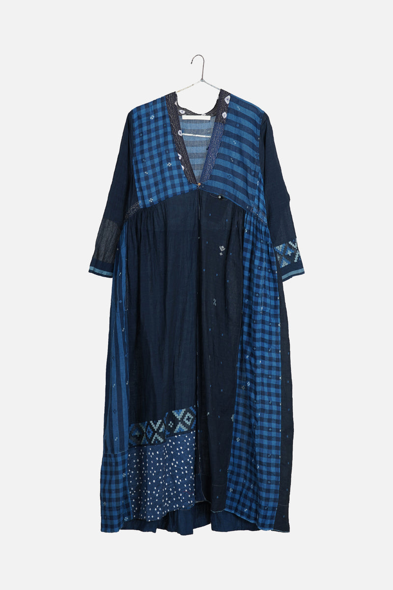 Amber 10 Silk Cotton Dress Blue Patchwork