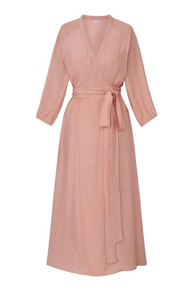 blush silk wrap dress 1930's Pink Silk Wrap Dress with Cream Lace Trim Eveliina Vintage