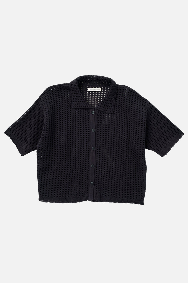 Open Knit Polo Black