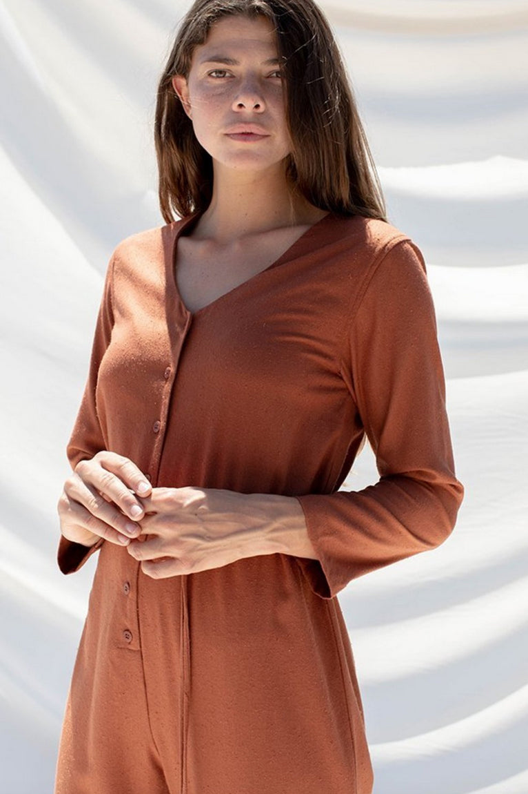 Long Sleeve Cypress Playsuit Silk Noil Sienna