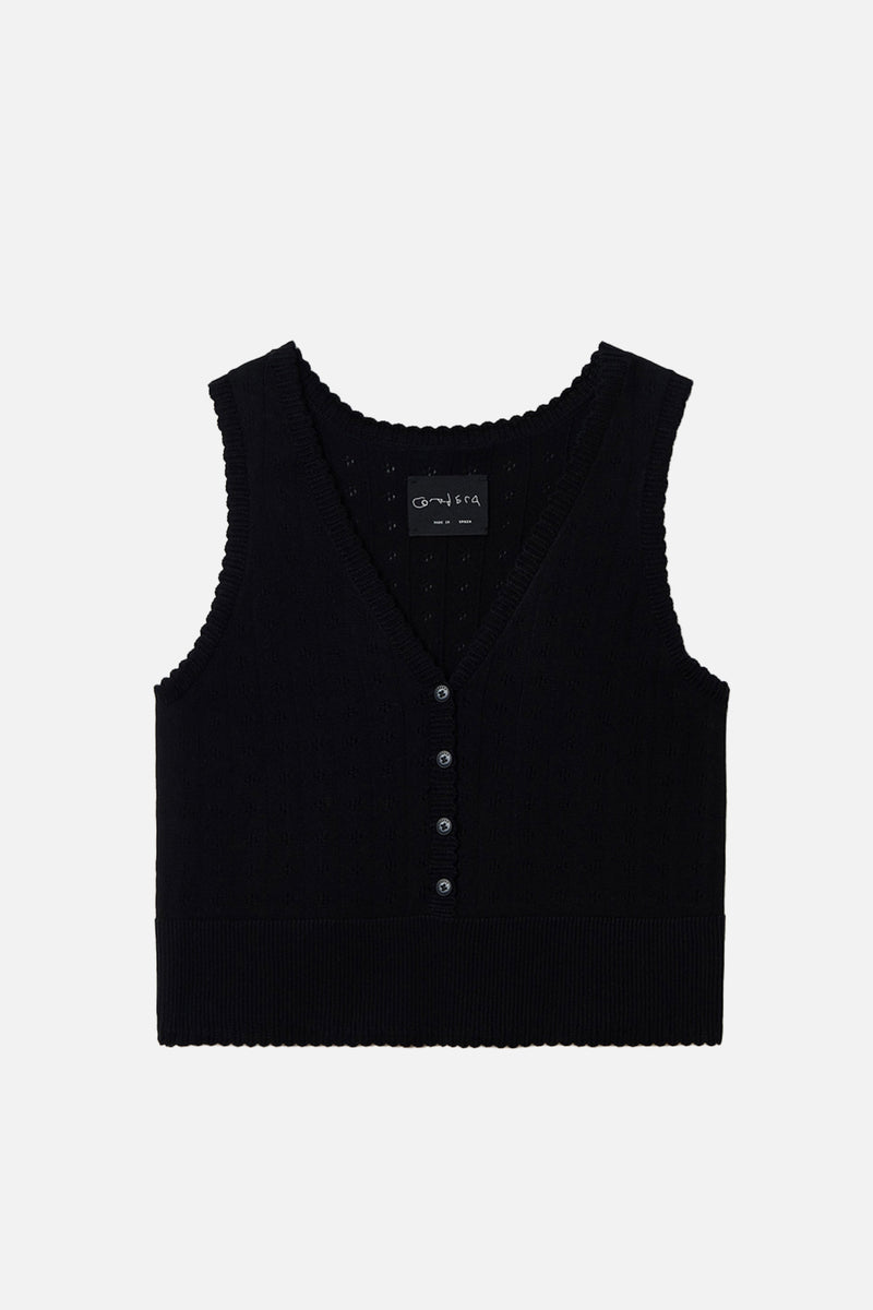 Organic Cotton Pointelle Waistcoat Black