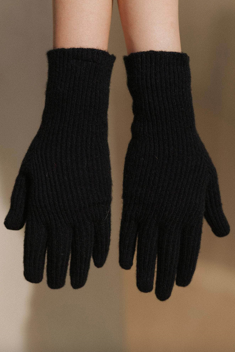 Ribbed Gloves Recycled Cashmere Rib Black